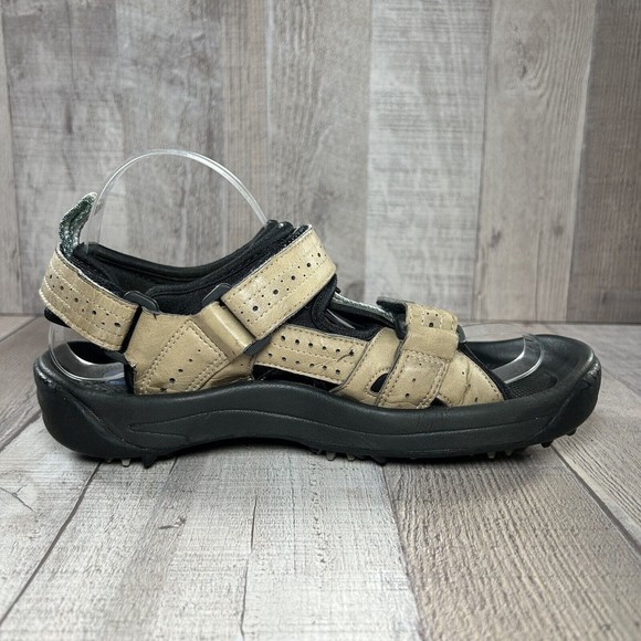 FootJoy FJ GreenJoy Men's Leather Golf Sandals Spikes Tan Beige Size 7M 48786 - Picture 7 of 13